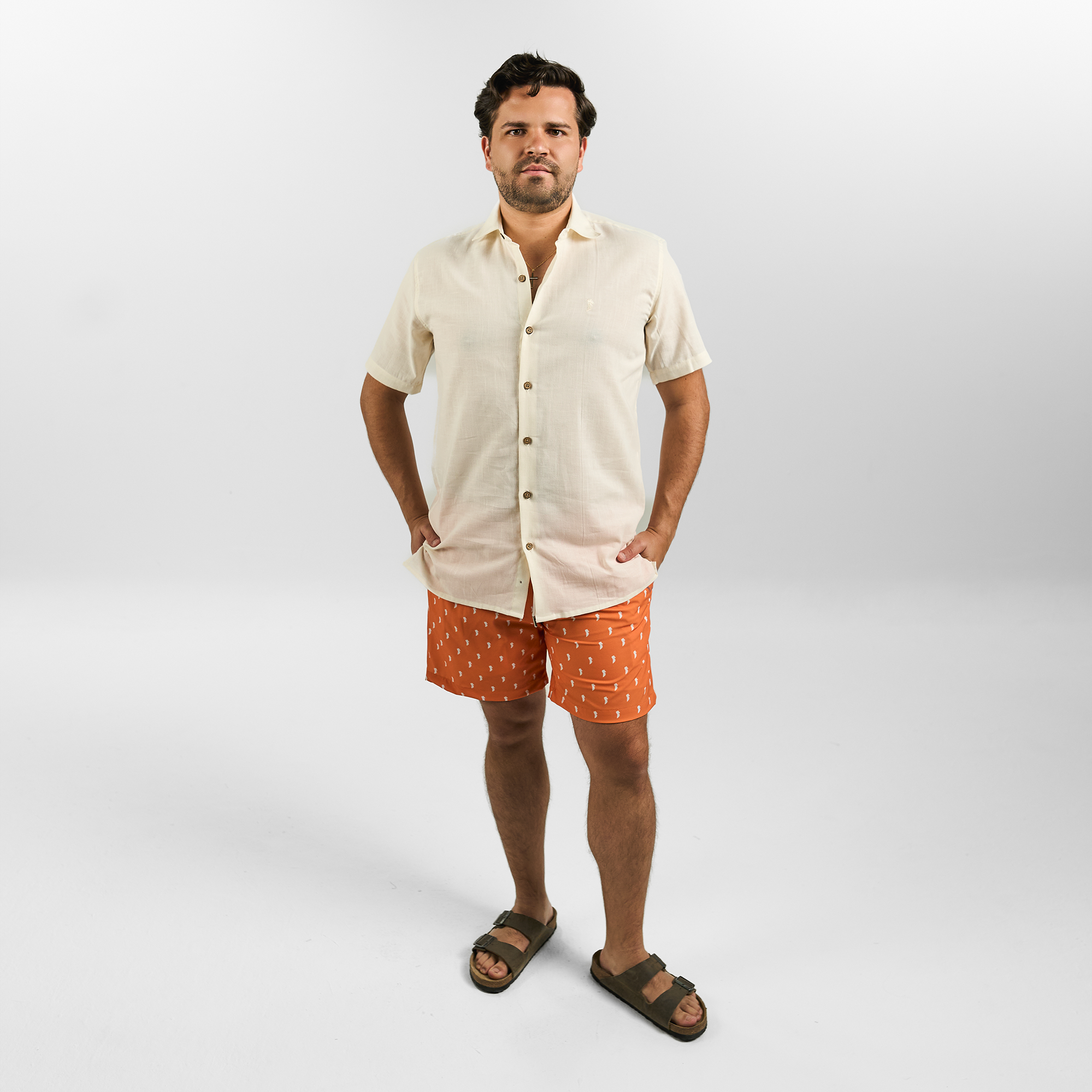 Camisa Manga Corta Beige