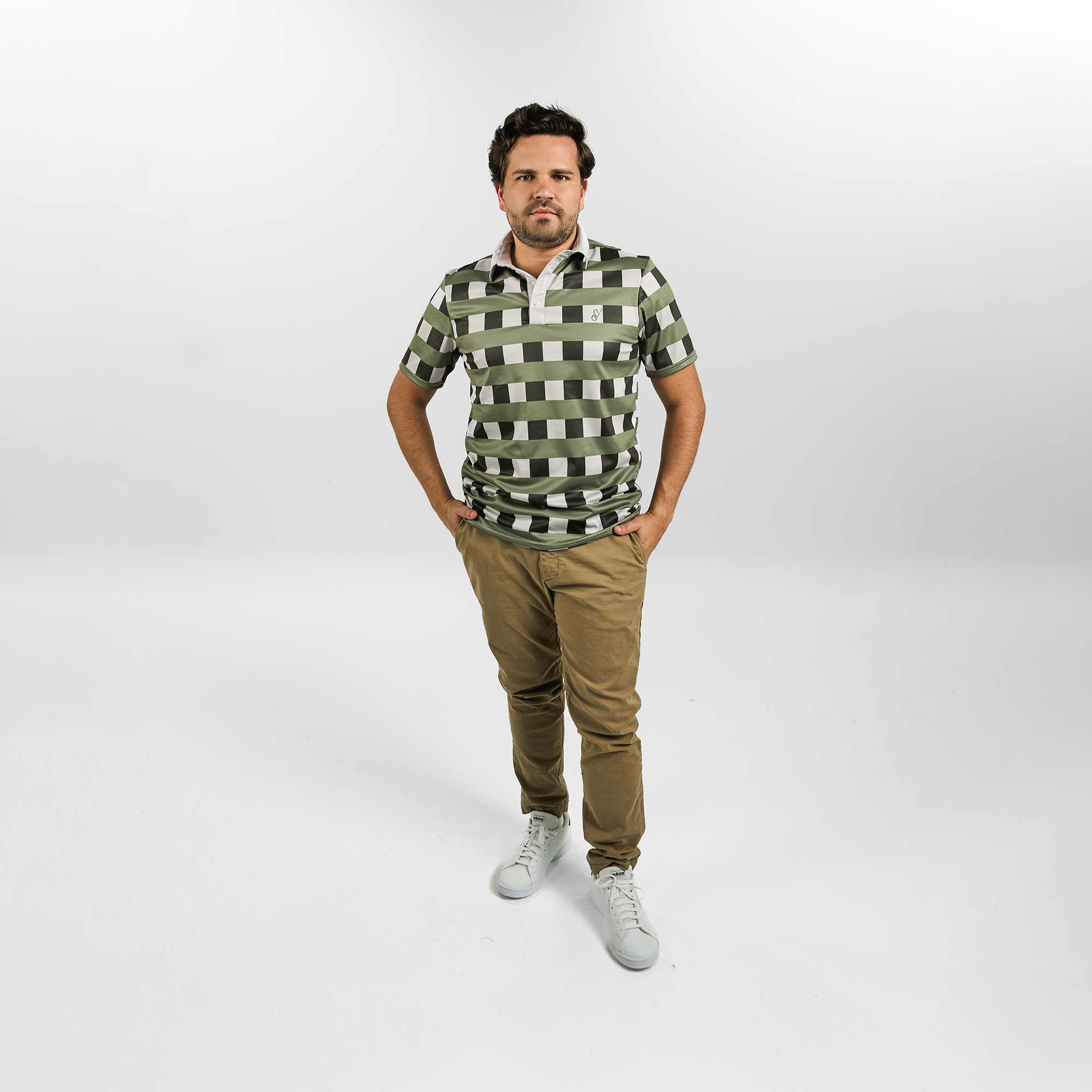 Polo Estampada Cuadros Verdes y Cáfe