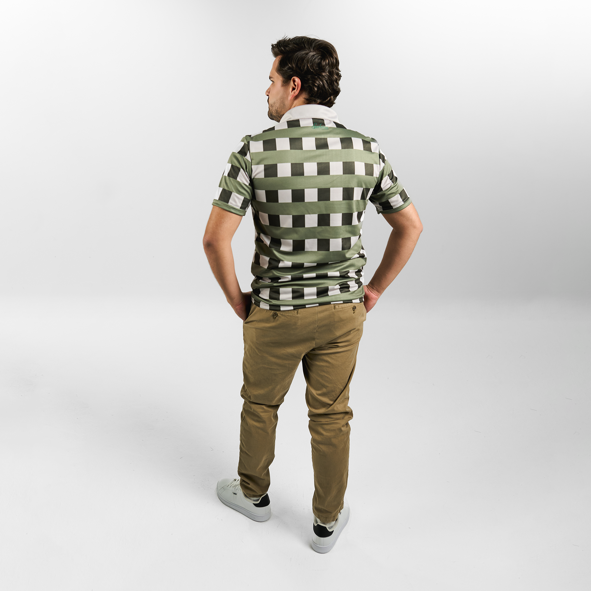 Polo Estampada Cuadros Verdes y Cáfe